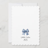 Invitation Baptême Élégant Bleu Floral Bow (Dos)