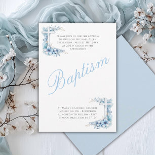 Invitation Baptême élégant bleu pour bébé garçon religieux