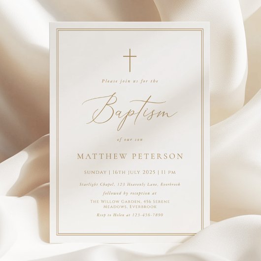 Invitation Baptême Élégant Calligraphié en Or
