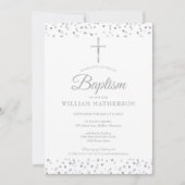 Invitation Baptême Élégant Cœurs en Argent (Devant)