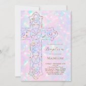 Invitation baptême élégant croix opale (Devant)