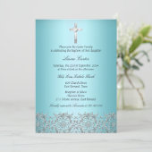 Invitation Baptême élégant Damask & Croix sarcelle (Debout devant)