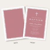 Invitation Baptême élégant de bébé fille à croix rose