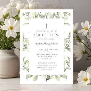 Invitation Baptême élégant de bébé fille botanique vintage