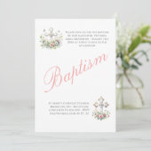 Invitation Baptême élégant de bébé fille religieuse rose (Debout devant)