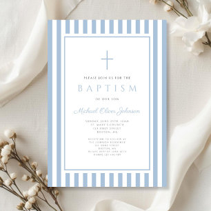 Invitation Baptême élégant de bébé garçon bleu