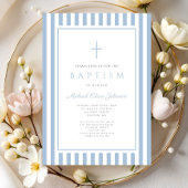Invitation Baptême élégant de bébé garçon bleu