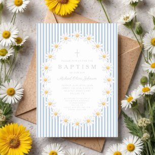 Invitation Baptême élégant de bébé garçon floral bleu