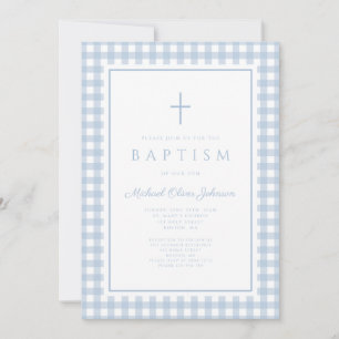 Invitation Baptême élégant de garçon à carreaux bleu bébé