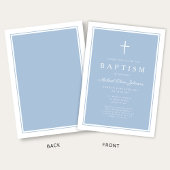 Invitation Baptême élégant de garçon bleu bébé croix