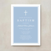 Invitation Baptême élégant de garçon bleu bébé croix