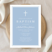 Invitation Baptême élégant de garçon bleu bébé croix