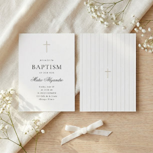 Invitation Baptême élégant de garçon Minimaliste Croix d'Or