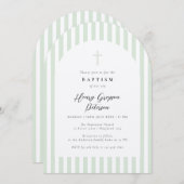 Invitation Baptême Élégant de la bande verte de l'âge clair (Devant / Derrière)