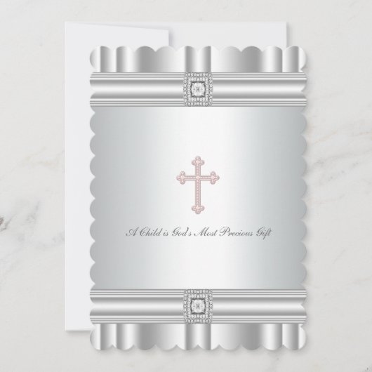 Invitation Baptême élégant Diamant Blanc (Devant)
