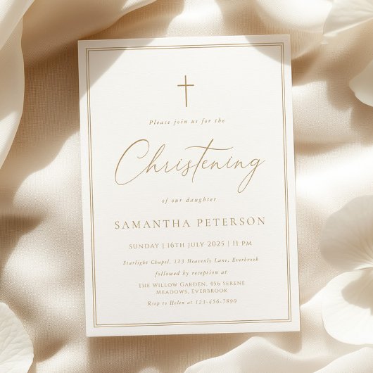 Invitation Baptême élégant en calligraphie dorée