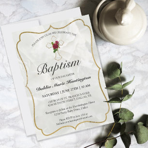 Invitation Baptême élégant en marbre doré pour bébé fille