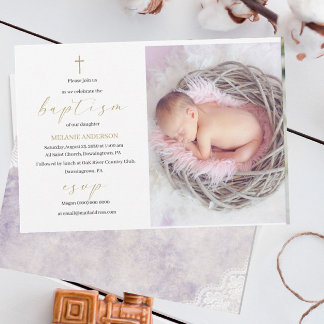 Invitation Baptême élégant Événement religieux photo personna