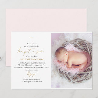 Invitation Baptême élégant Événement religieux photo personna