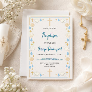 Invitation Baptême Élégant Fête de Baptême Religieux pour E