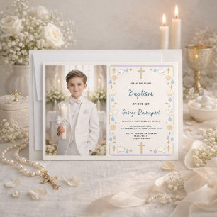 Invitation Baptême Élégant Fête de Baptême Religieux pour E