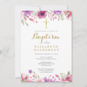 Invitation Baptême Élégant Fleur de Rose Florale (Devant)
