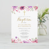 Invitation Baptême Élégant Fleur de Rose Florale (Debout devant)