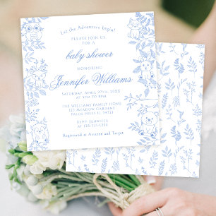 Invitation Baptême élégant garçon avec ligne bleue et thème f