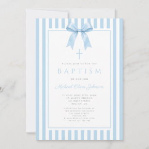 Invitation Baptême élégant garçon noeud papillon bleu coquett