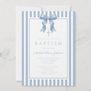 Invitation Baptême élégant garçon noeud papillon bleu coquett