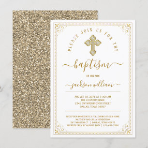 Invitation Baptême élégant neutre d'or de genre
