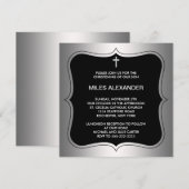 Invitation Baptême élégant noir et gris (Devant / Derrière)