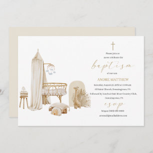 Invitation Baptême élégant Nurs de boho neutres de genre reli