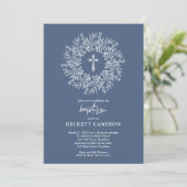 Invitation Baptême élégant religieux croix bleue (Debout devant)