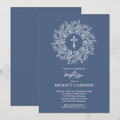 Invitation Baptême élégant religieux croix bleue (Devant / Derrière)