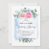 Invitation Baptême élégant rose et bleu roux (Devant)