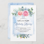 Invitation Baptême élégant rose et bleu roux (Devant / Derrière)