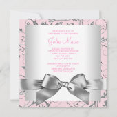 Invitation Baptême élégant rose et gris (Dos)