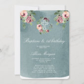 Invitation Baptême élégant rose pâle Premier Anniversaire (Devant)