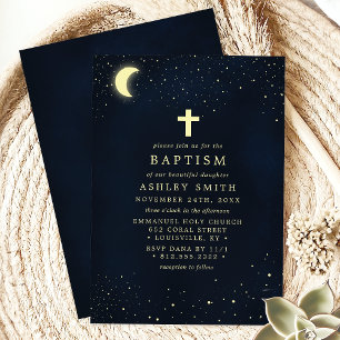 Invitation Baptême Élégant sous le Ciel Nocturne avec Croix e