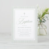 Invitation Baptême Élégant Vert Sauge Calligraphie (Debout devant)