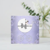 Invitation Baptême élégant violet et gris pour bébé fille (Debout devant)