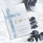 Invitation Baptême élégante couleur bleue moderne croix<br><div class="desc">Invitation au baptême</div>