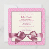 Invitation Baptême en damas rose (Dos)
