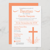 Invitation Baptême en espagnol Cute Bautizo Cross et Feuille (Devant / Derrière)