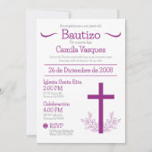 Invitation Baptême en espagnol Cute Bautizo Cross et Feuille (Devant)