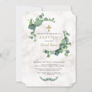 Invitation Baptême en marbre des Feuilles de la couronne d'Eu