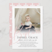 Invitation Baptême en rose (Devant / Derrière)