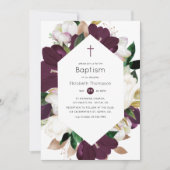 Invitation Baptême en velours prune foncé et fleurs blanches (Devant)