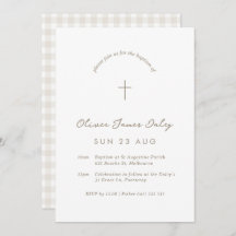 Baptême En vichy blanc Christening Cross Invitatio